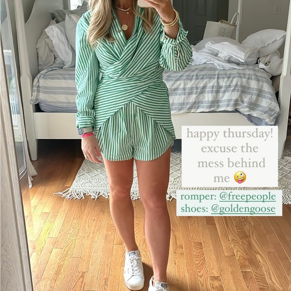 Free People Green Striped Romper